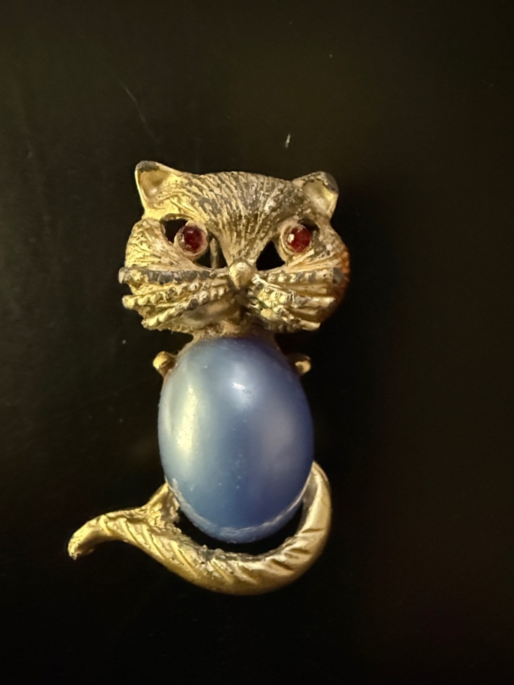 Vintage Cat Brooch with Blue Cabochon